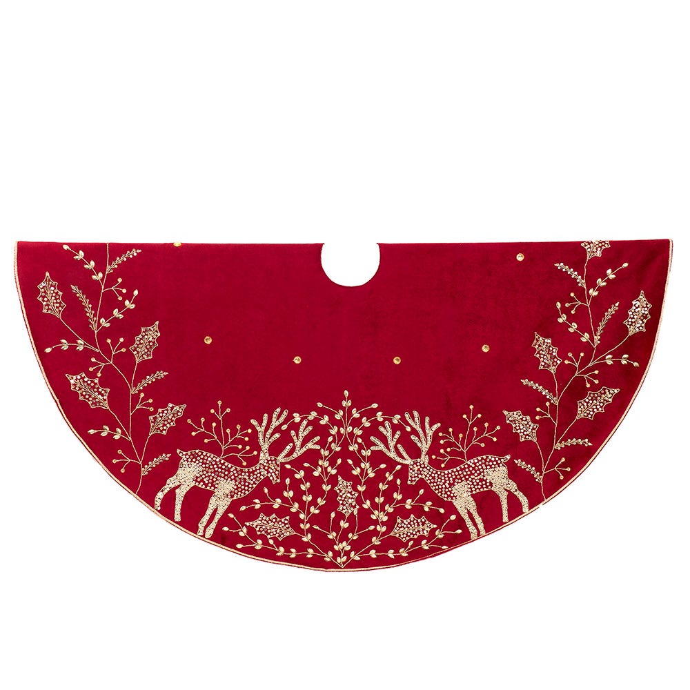 Kurt Adler 50-Inch Reindeer Hand Embroidered Tree Skirt TS0335